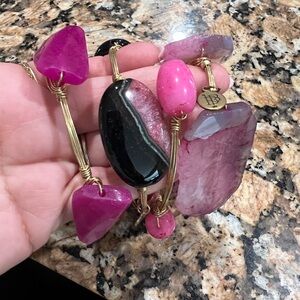 Pink and Gold Stone Bracelet Set